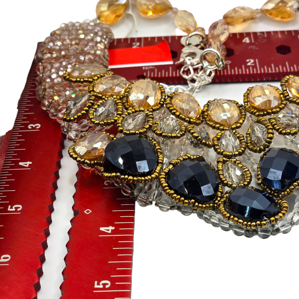 Chico's Necklace Chicos Bib Beaded Black Teardrop Crystal Multicolor 16" SK2900 - Picture 7 of 8